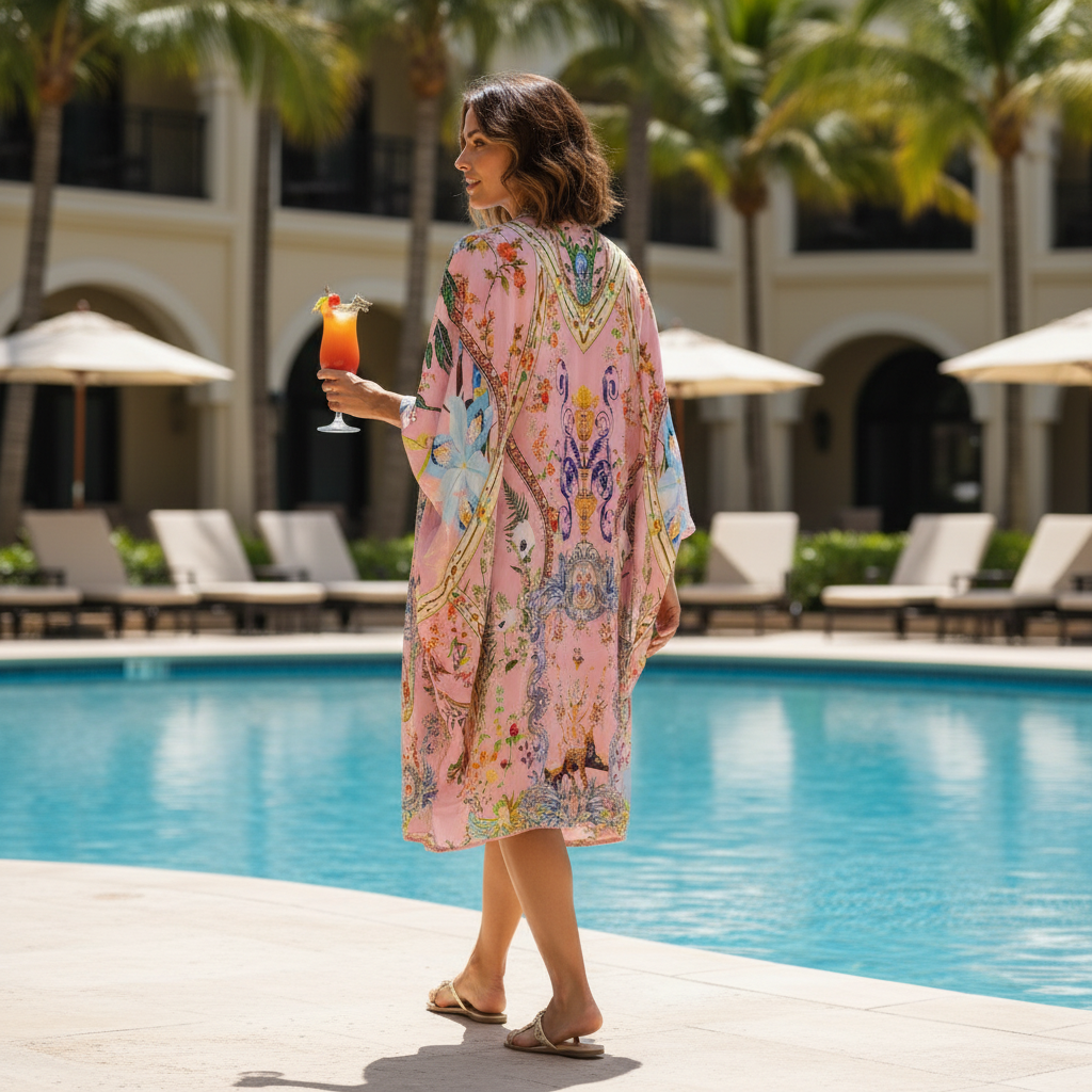 long Embellished Cape Enchanted Pink