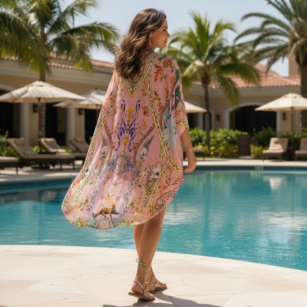 long Embellished Cape Enchanted Pink