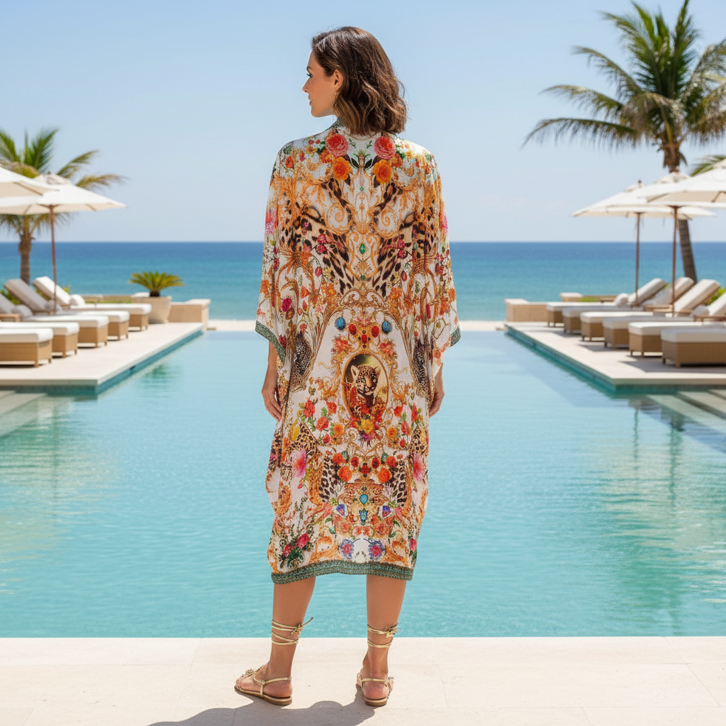 long Embellished Cape Bardini Coral