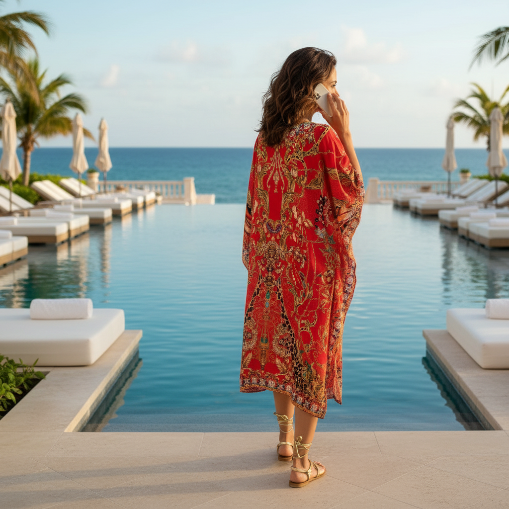 Short Embellished Kaftan Raisin