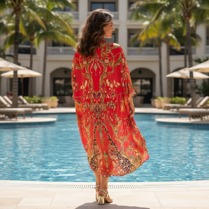 long Embellished Cape Raisin