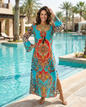 Maxi dress with flared sleeve Leopard Blue by KTB
