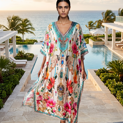 Long Silk Embellished Kaftan Sienna at Kaftans that Bling