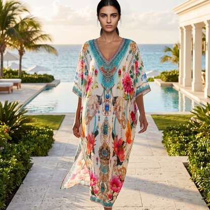 Long Silk Embellished Kaftan Sienna at Kaftans that Bling