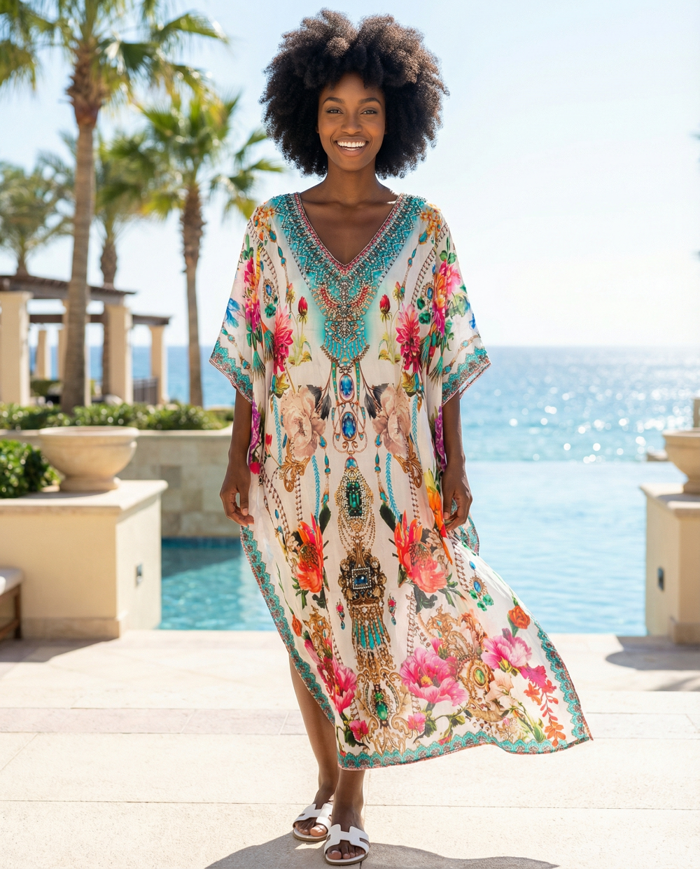 Long Silk Box Embellished Kaftan Sienna at kaftans that Bling