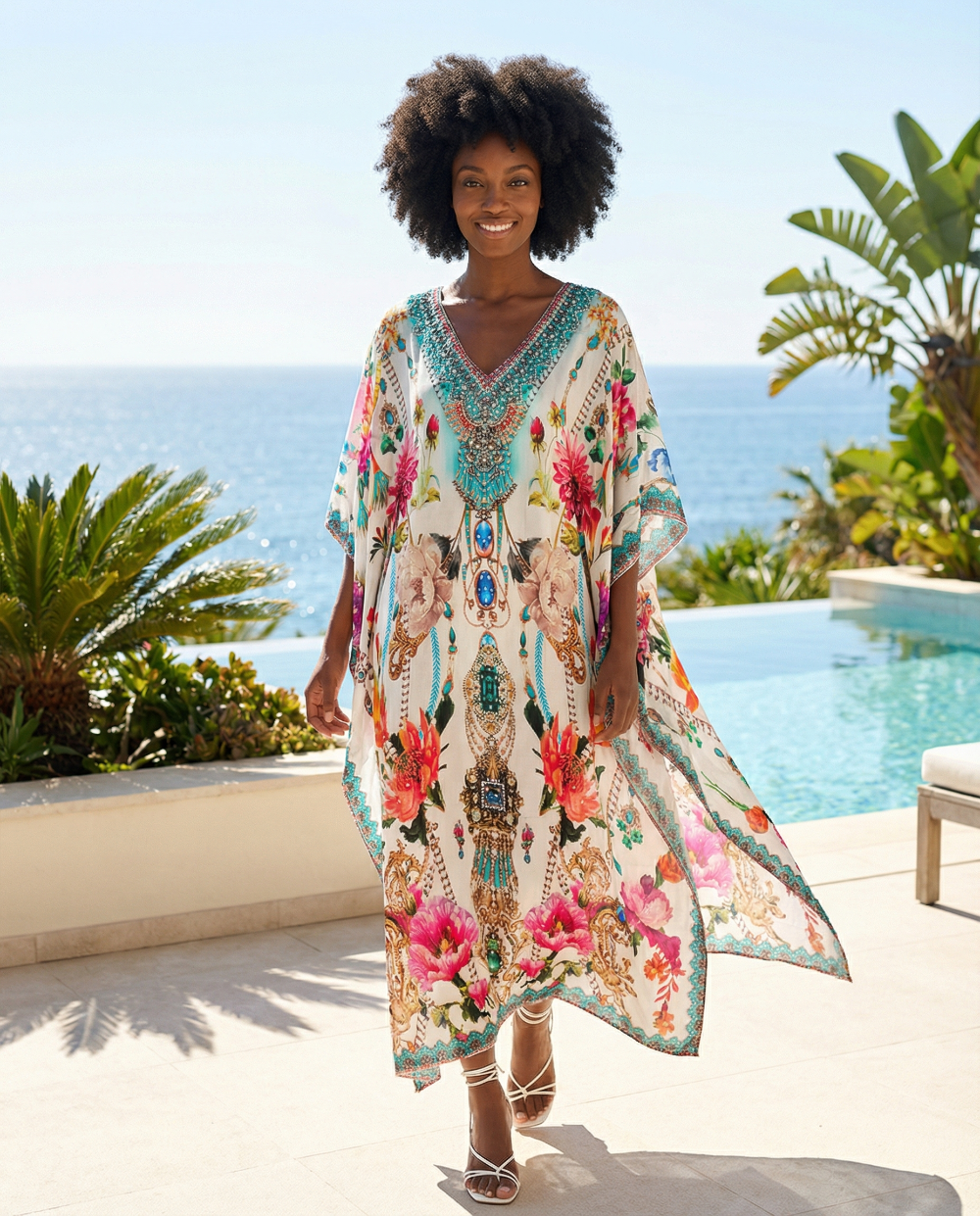 Long Silk Box Embellished Kaftan Sienna at kaftans that Bling