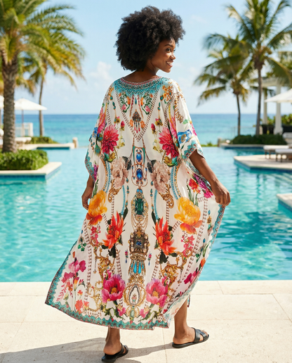 Long Silk Box Embellished Kaftan Sienna at kaftans that Bling