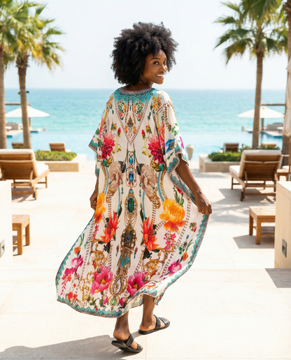 Long Silk Box Embellished Kaftan Sienna at kaftans that Bling