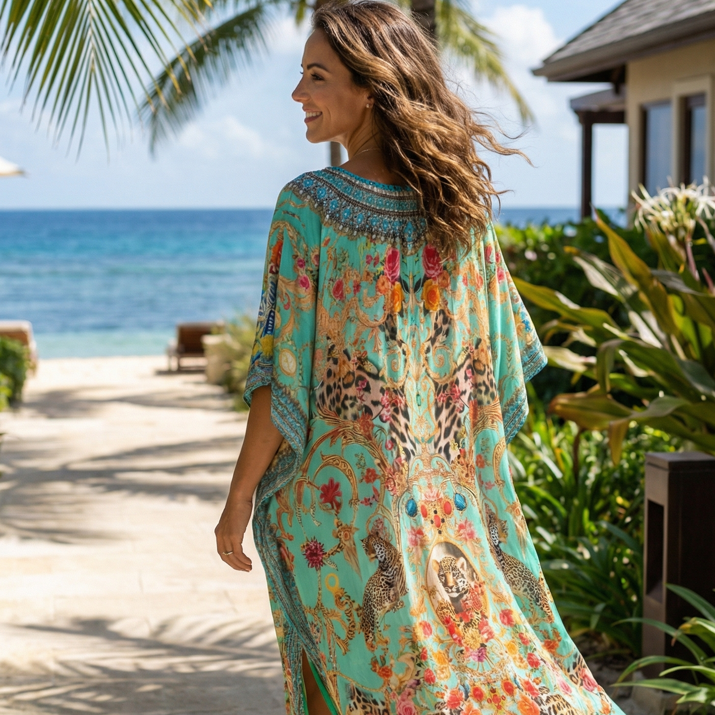 Long Embellished Box Kaftan - Bardini (green)