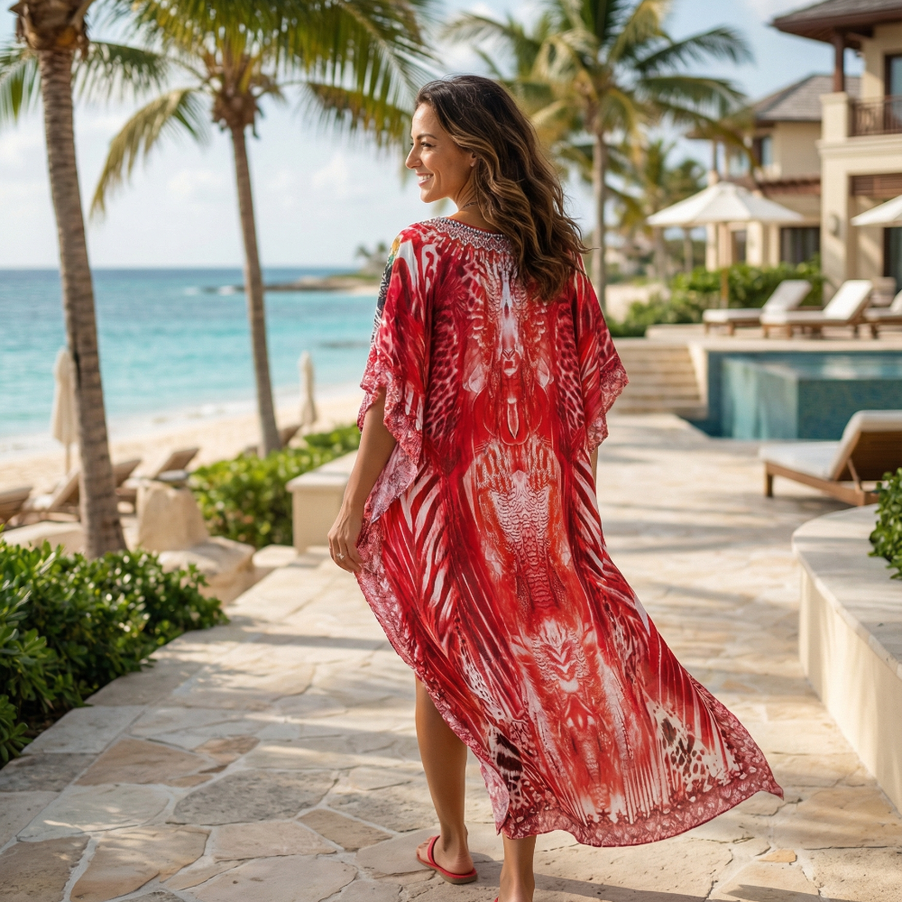 Long Silk Embellished Kaftan Leopard at Kaftans that Bling 