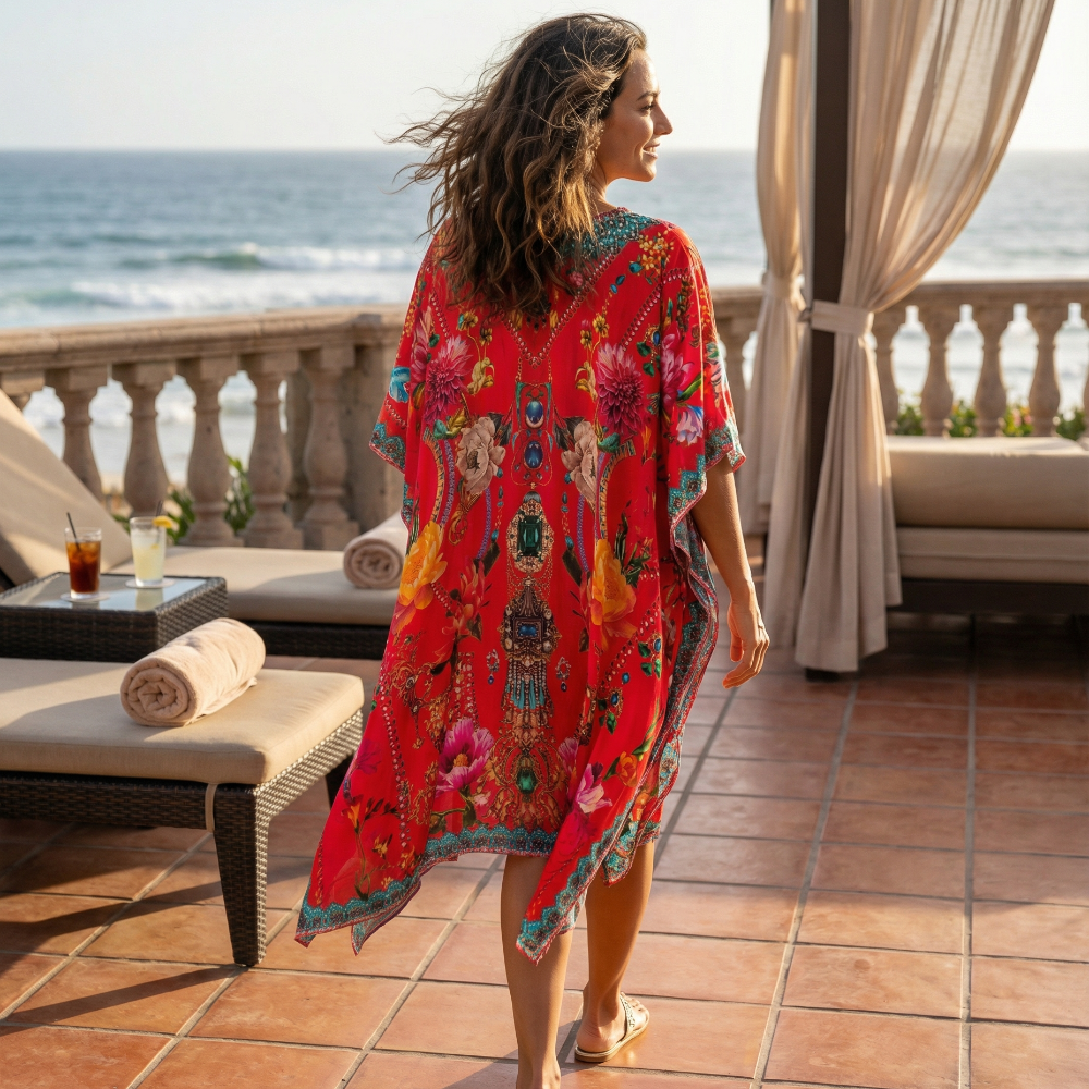 Short Silk Embellished Kaftan Sienna