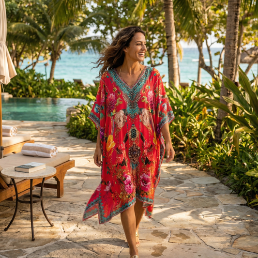 Short Silk Embellished Kaftan Sienna