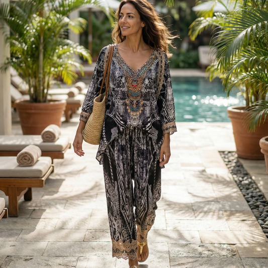 Silk Embellished Gypsy Top Cheetah