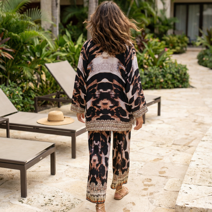 Silk Embellished Kimono jacket Snow Leopard