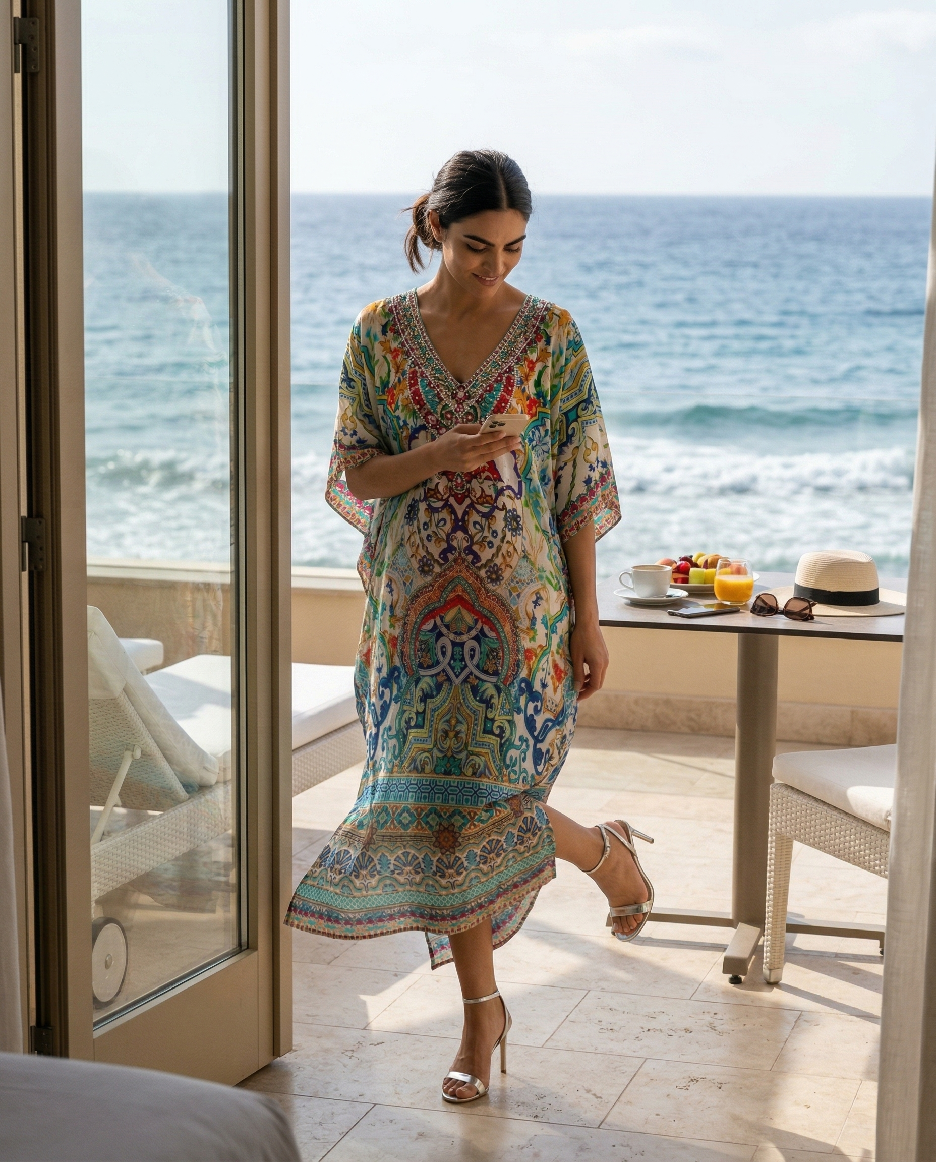 Long Embellished Silk Box Kaftan Santiago 8-24