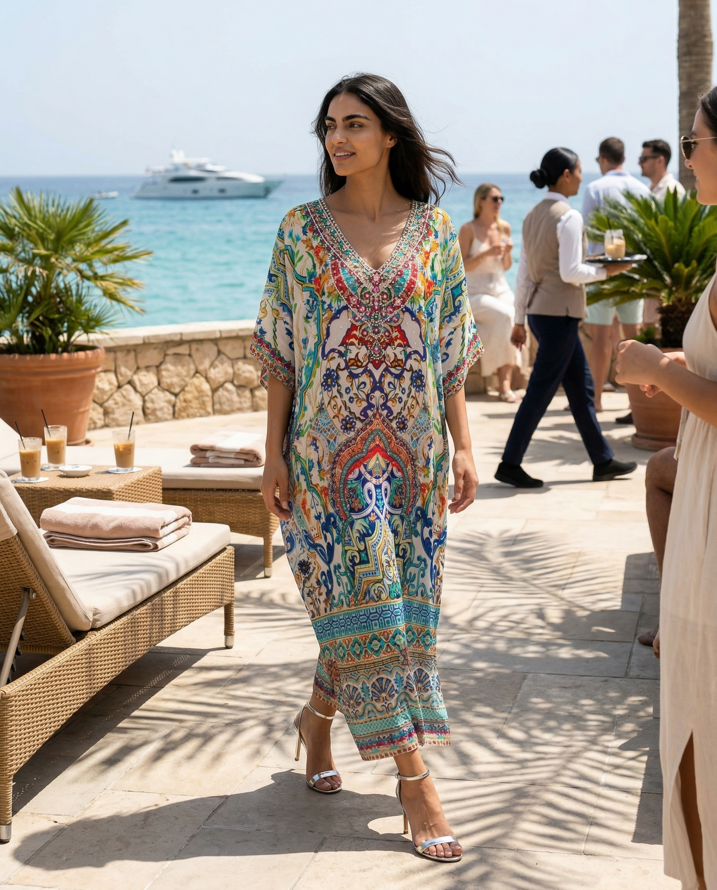 Long Embellished Silk Box Kaftan Santiago 8-24