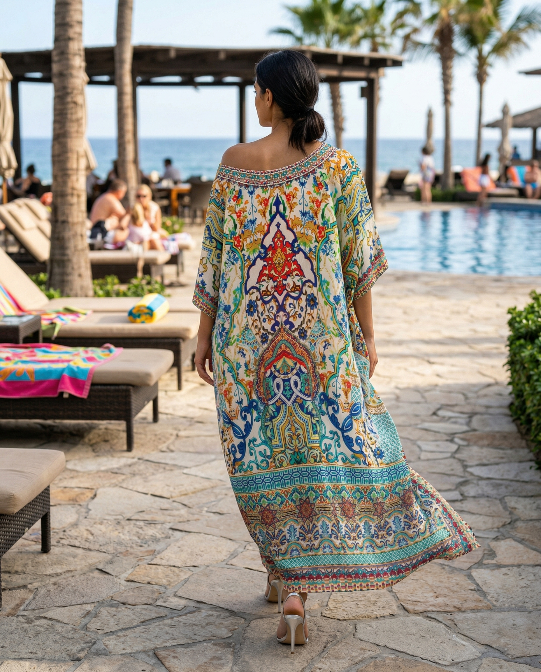 Long Embellished Silk Box Kaftan Santiago 8-24