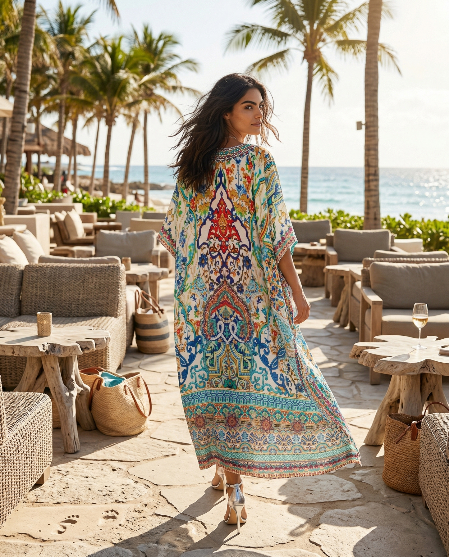 Long Embellished Silk Box Kaftan Santiago 8-24