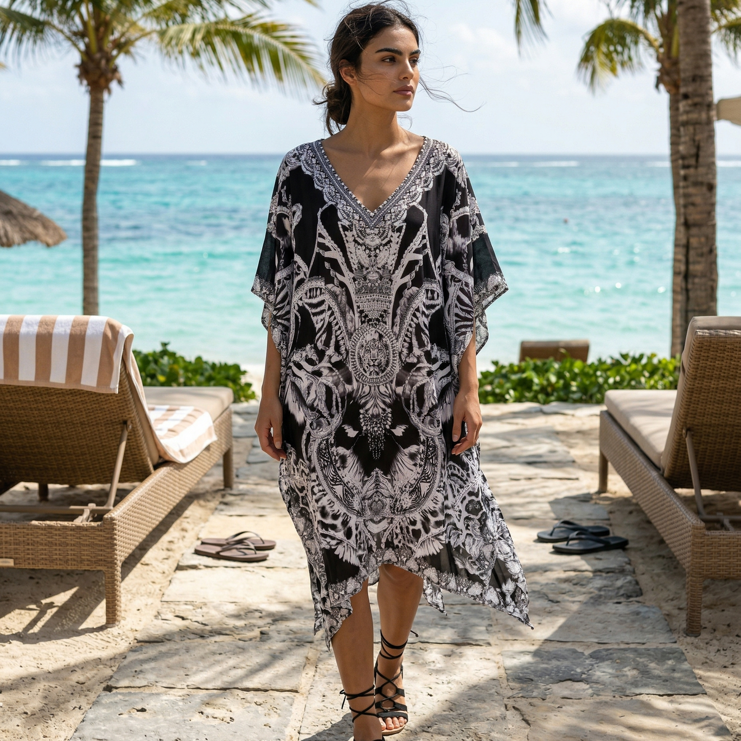 Short Silk Embellished Kaftan Cheetah at Kaftans that Bling 