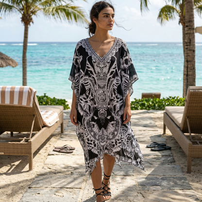 Short Silk Embellished Kaftan Cheetah at Kaftans that Bling 