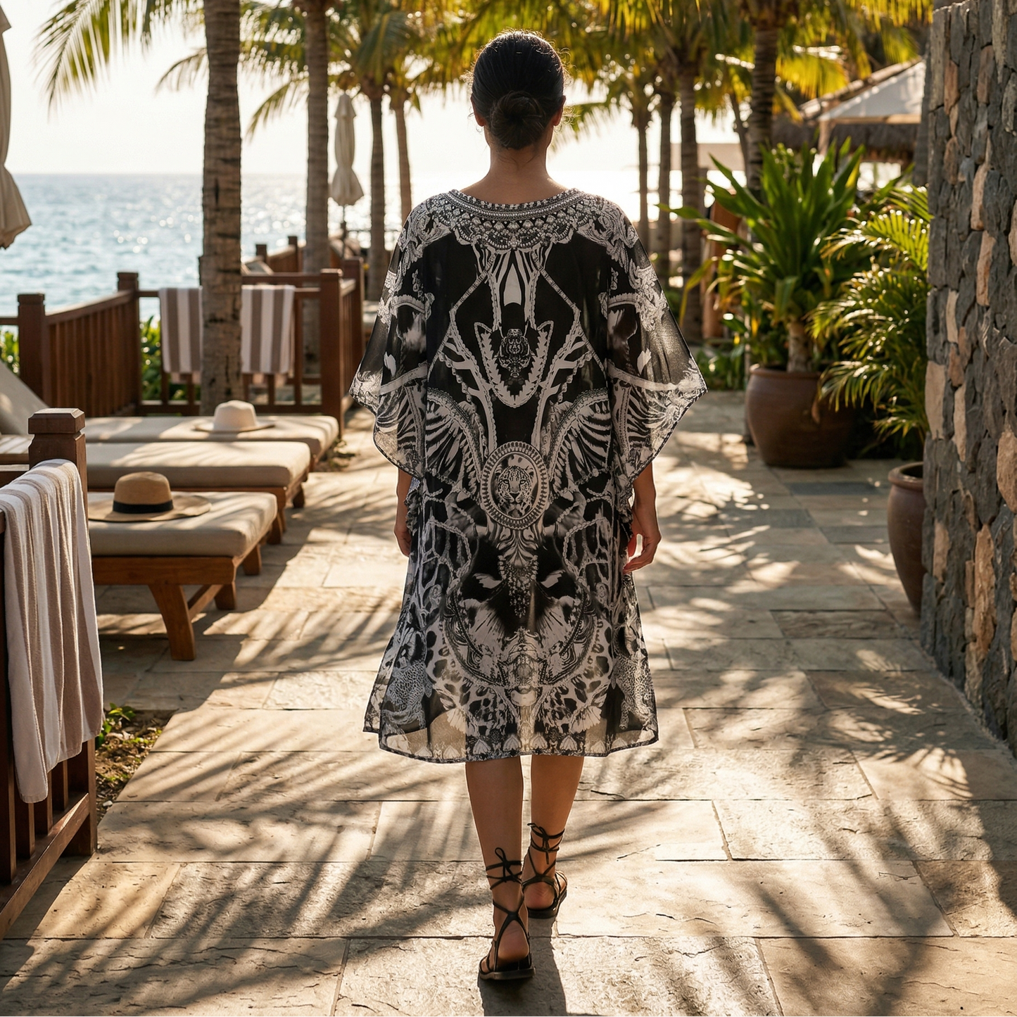 Short Silk Embellished Kaftan Cheetah