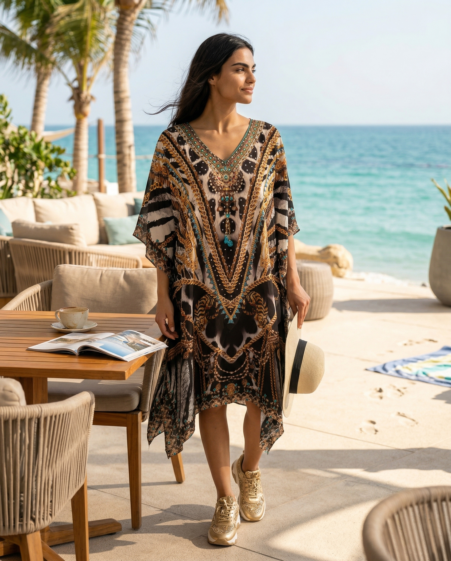 Short Silk Embellished Kaftan Ibis