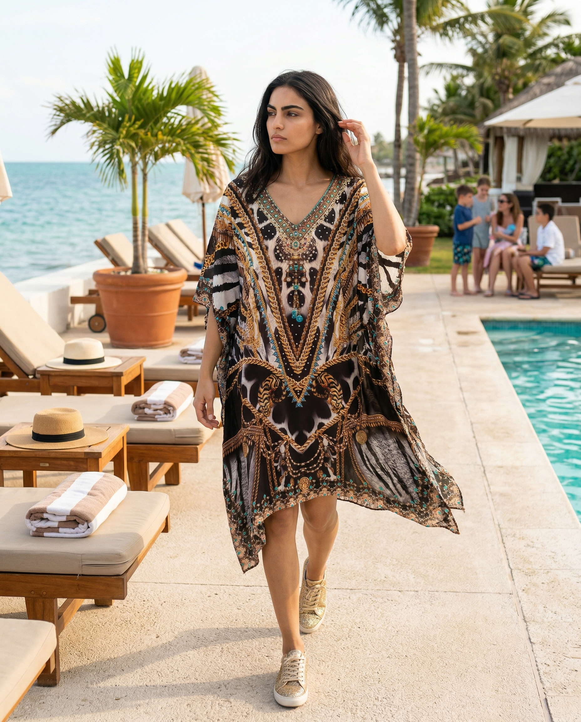 Short Silk Embellished Kaftan Ibis
