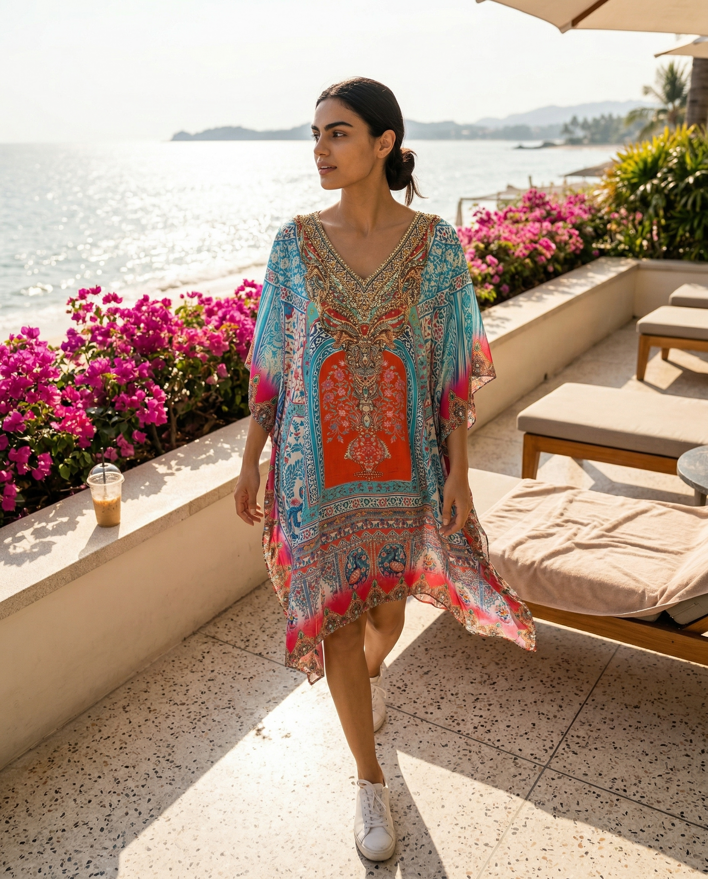 Short Silk Embellished Kaftan Mughal