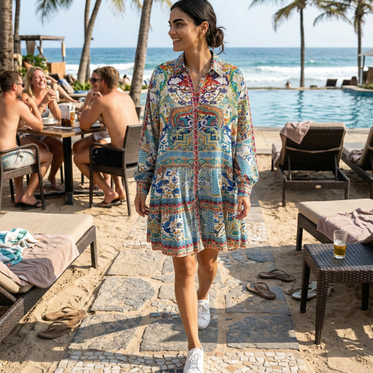 Shirt Silk Embellished short Frill Dress Sardinia at Kaftans that Bling 