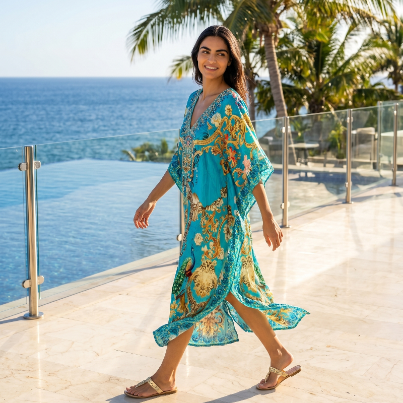 Long Silk Embellished Kaftan Exotica at Kaftans that Bling 
