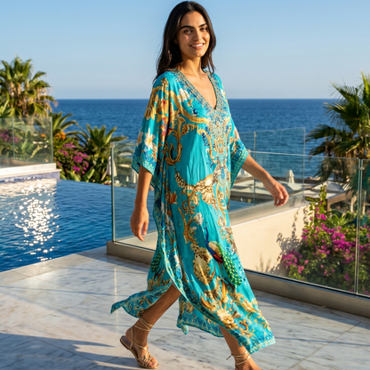 Long Silk Embellished Kaftan Exotica at Kaftans that Bling 