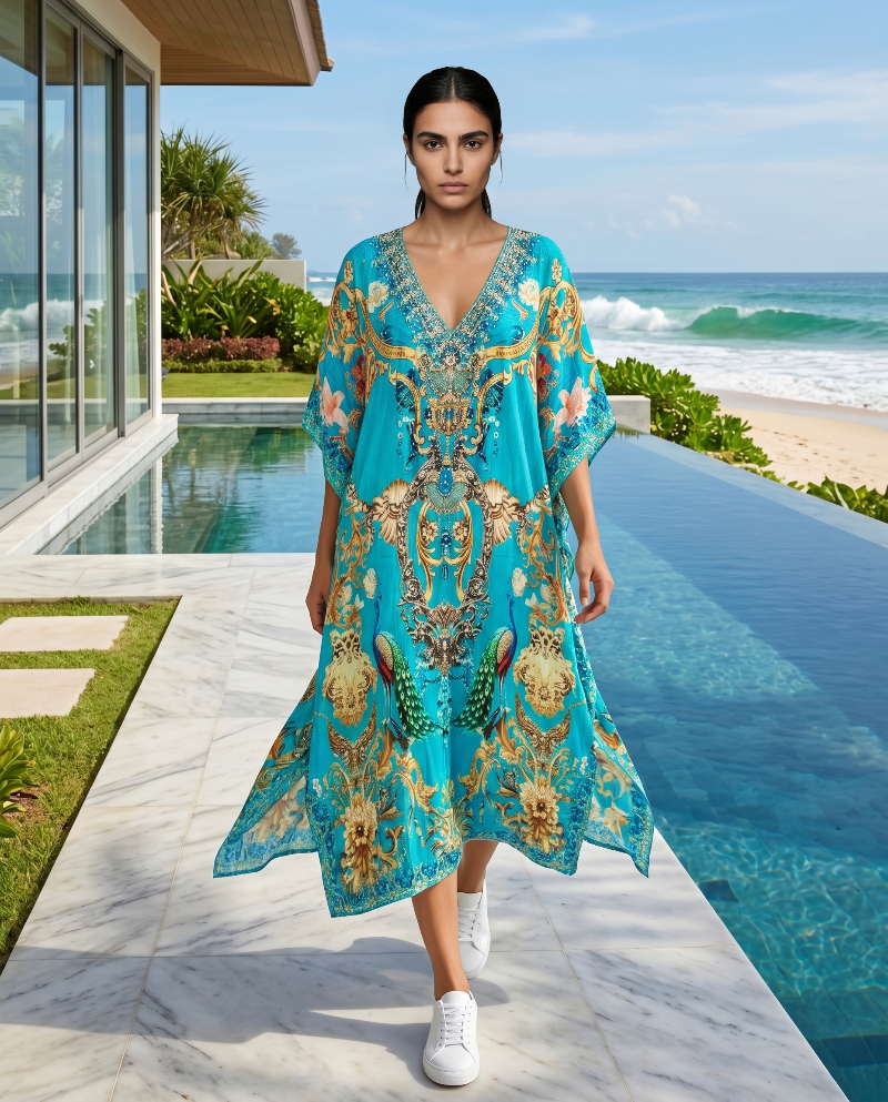 Long Silk Embellished Kaftan Exotica at Kaftans that Bling 