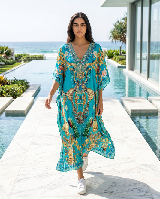Long Silk Embellished Kaftan Exotica at Kaftans that Bling 