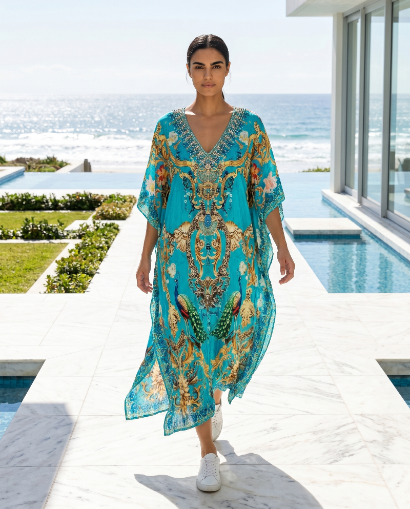 Long Silk Embellished Kaftan Exotica at Kaftans that Bling 