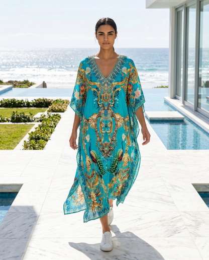 Long Silk Embellished Kaftan Exotica at Kaftans that Bling 