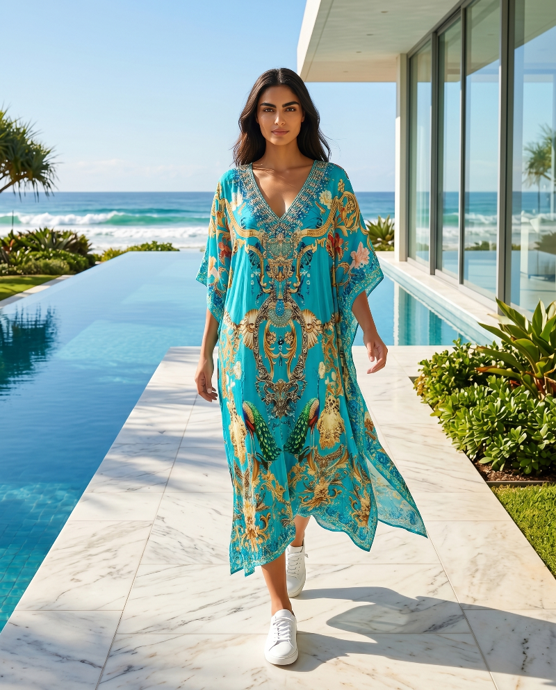 Long Silk Embellished Kaftan Exotica at Kaftans that Bling 
