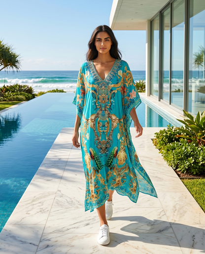 Long Silk Embellished Kaftan Exotica at Kaftans that Bling 