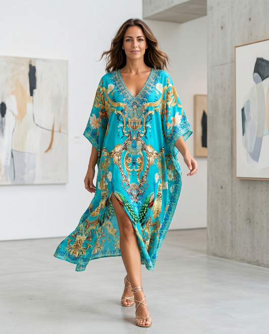 Long Silk Embellished Kaftan Exotica at Kaftans that Bling 
