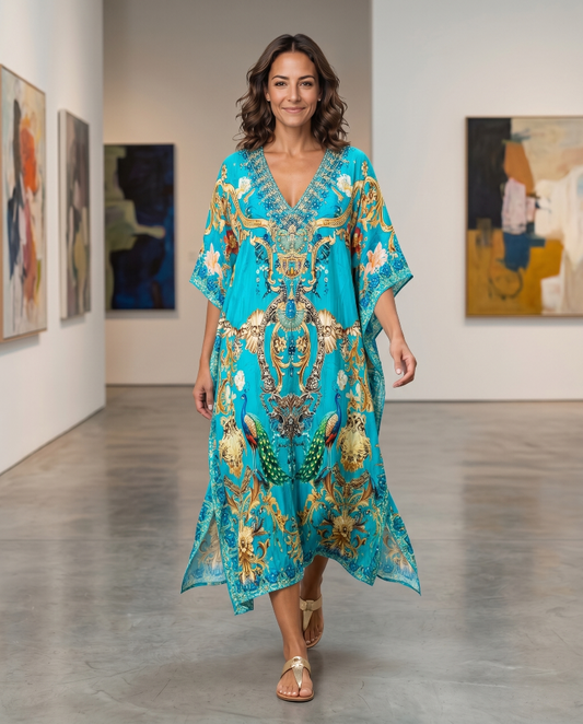Long Silk Embellished Kaftan Exotica at Kaftans that Bling 