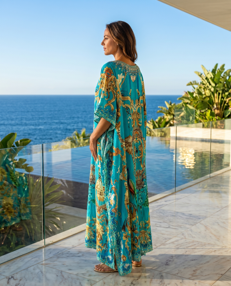 Long Silk Embellished Kaftan Exotica at Kaftans that Bling 