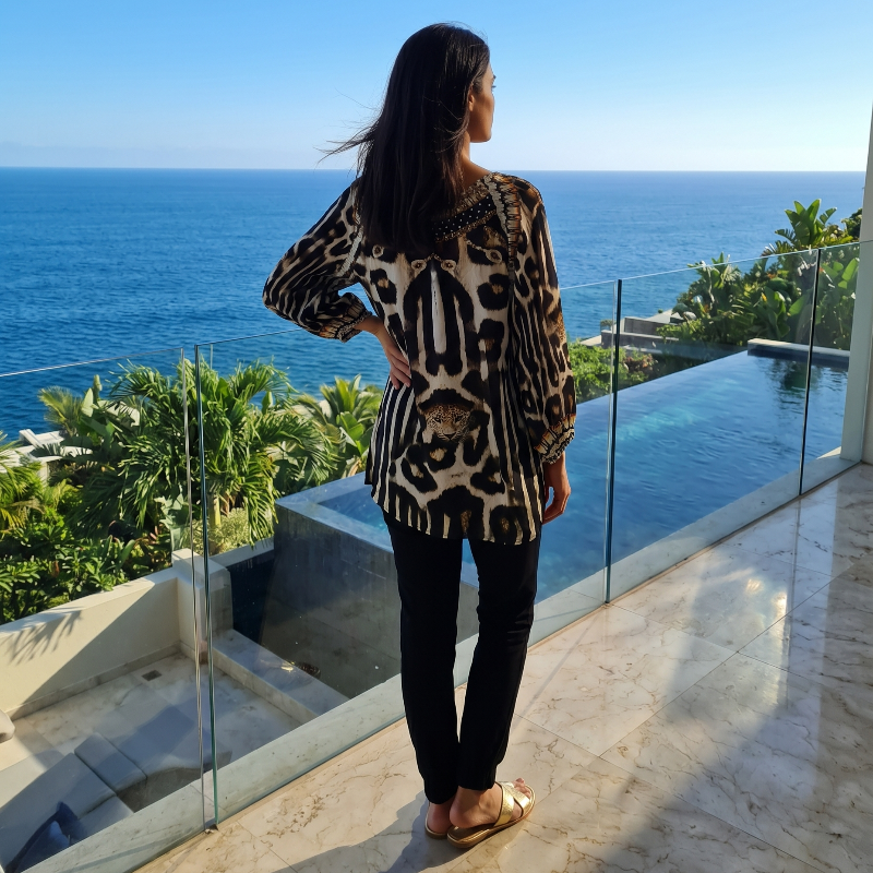 Silk Embellished Gypsy Top Jaguar - Kaftans that Bling