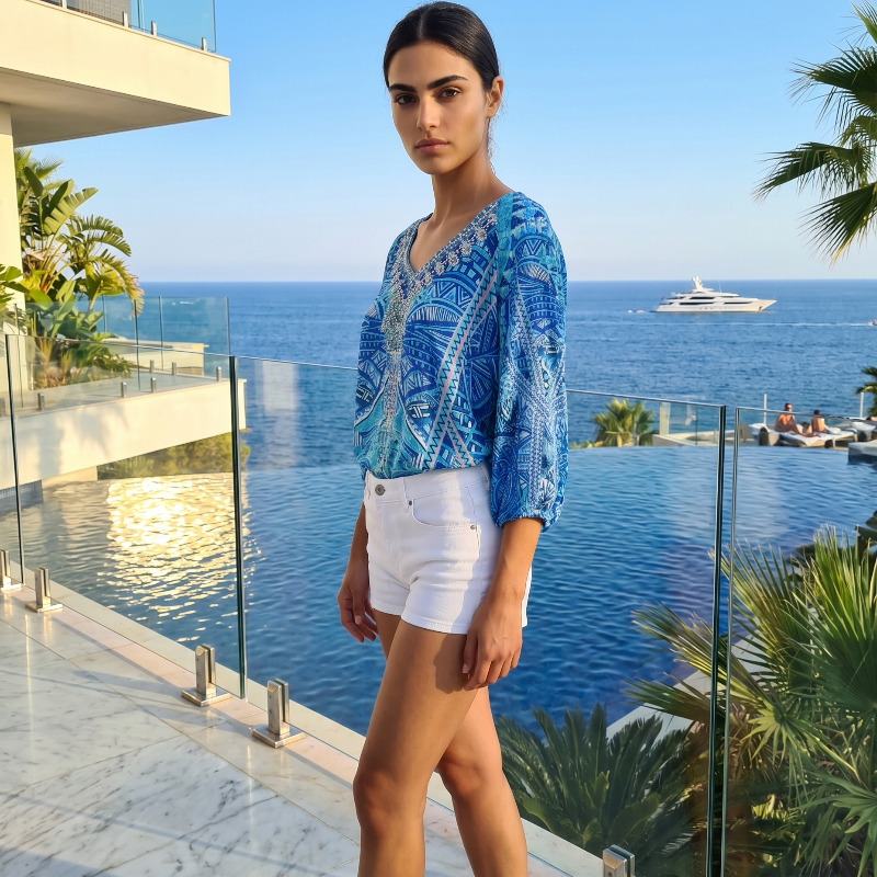 Silk Embellished Gypsy Top Geo - Kaftans that Bling