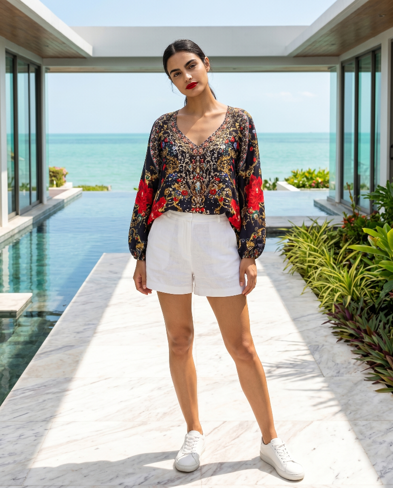 Silk Embellished Gypsy Top Raisin Black