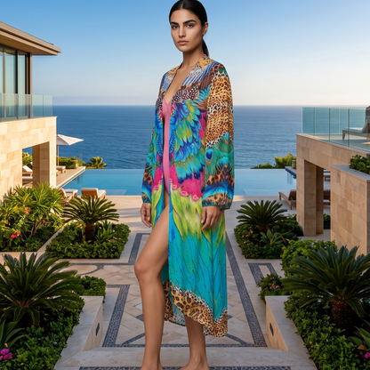 long Silk Embellished Kimono Robe Enchanted