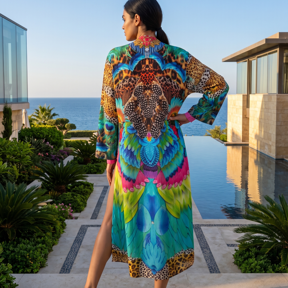 long Silk Embellished Kimono Robe Enchanted by Kaftans that Bling