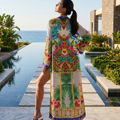 long Silk Embellished Kimono Robe Tropical by Kaftans that Bling
