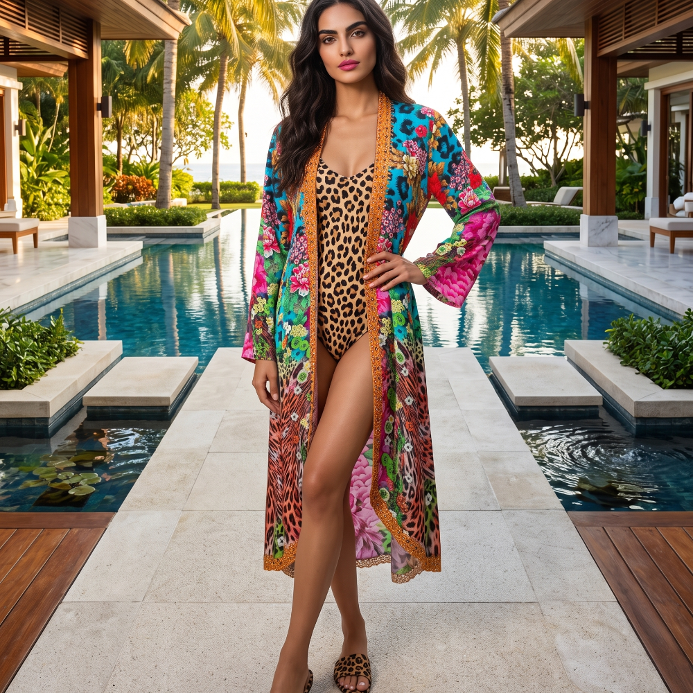 long Silk Embellished Kimono Robe Exotica by Kaftans that Bling
