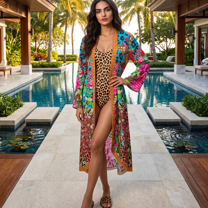 long Silk Embellished Kimono Robe Exotica by Kaftans that Bling