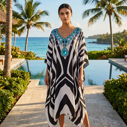 Short Silk Embellished Kaftan Zebra by Kaftans that Bling