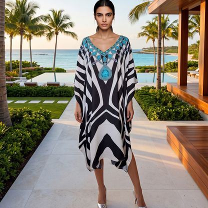 Short Silk Embellished Kaftan Zebra by Kaftans that Bling